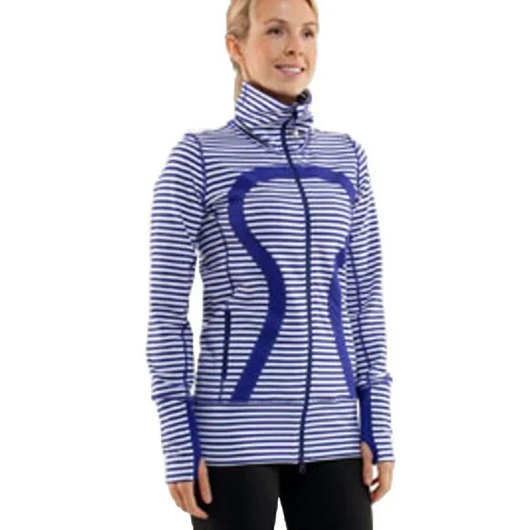 Lululemon In Stride Jacket Pigment Blue White Narrow Bold Stripe Women Size 4 - Picture 2 of 16